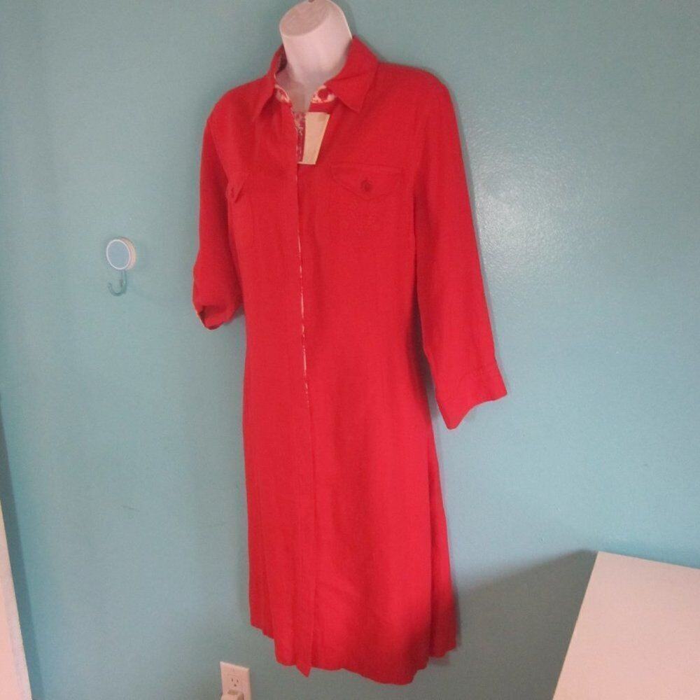 NEW! D. Sport Womens Size 10 Red Linen Summer Shirt Dress New with Tags